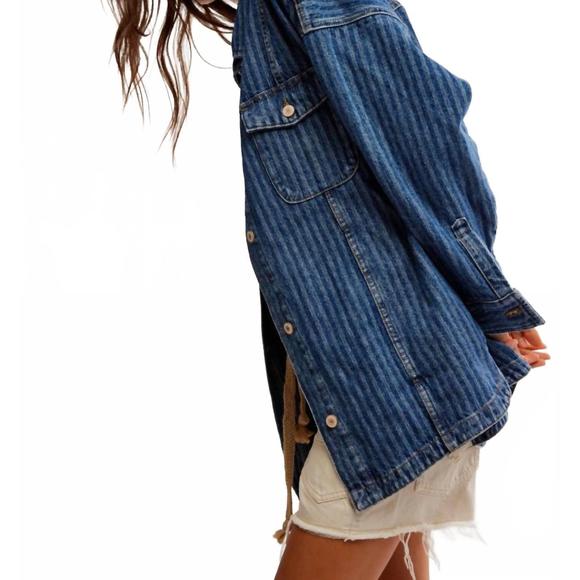 NEW FREE PEOPLE dunes shirt jacket in blue abyss - Picture 2 of 4